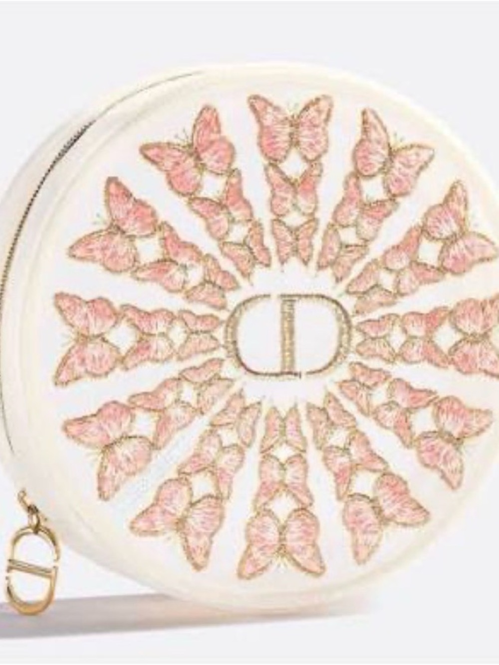 Dior Round Pink & Gold Embroidered Butterfly Pouch - Picture 4 of 5